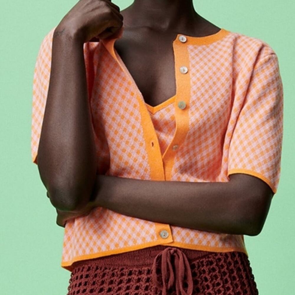 ZARA Argyle Print Cardigan